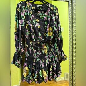 🎀 Urban Outfitters Black Floral Long Sleeve Mini Dress